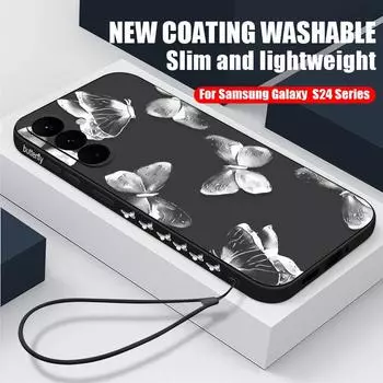 Черно-белый чехол для телефона с бабочкой и змеей для Samsung Galaxy S24 + S23 S22 S20 S23Fe A32 A54 5G A23 A73 A13 Note 20 S10, мягкий чехол с веревкой Samsung S23 FE чёрный