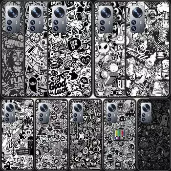 Черно-белый чехол для телефона с граффити, расписанный вручную для Xiaomi Mi 12 11T 10T 9T Pro 12X 11i 11 Ultra 10 Lite 5G 9 8 6X 5X Capa Coqu Xiaomi Mi 5X