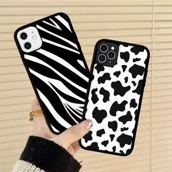 Черно-белый чехол для телефона с текстурой далматинской коровы и зебры, силиконовый чехол из ПК + ТПУ для iPhone 11 12 13 Pro Max 8 7 6 Plus X SE XR Hard 6plus or 6s plus