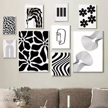 Черно-белый цветок, цветок, настенное искусство, художественная линия, минималистский цветной блок, холст, картина, настенное искусство, украшение для гостиной, спальни 21x30cm No Framed