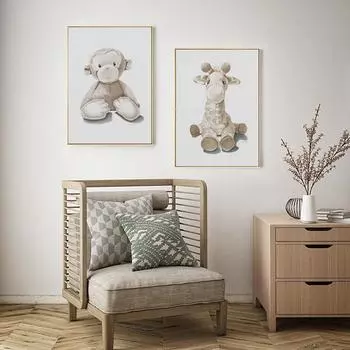 Черно-белый детский настенный художественный принт с изображением животных, кукольный эскиз, плакат на скандинавскую тему для девочки, спальня, холст, картины, декор 21*30cm
