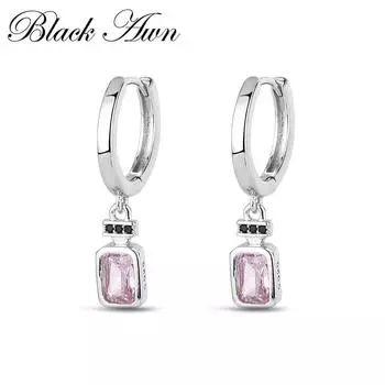 Черно-белый дизайн, черные розовые циркониевые ювелирные серьги-подвески