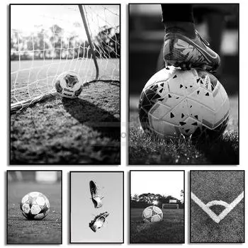 Черно-белый футбольный мяч с принтом, спортивный постер для мальчика-подростка, настенные художественные картины на холсте, домашний футбол, спортивный болельщик, игровая комната, современный декор 21x30cm No Framed