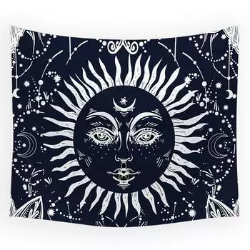 Черно-белый гобелен с изображением Солнца и Луны, настенный гобелен с розой и черепом, гобелен с мандалой, настенный декор, гобелен 100x75cm