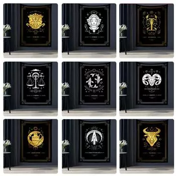 Черно-белый гобелен созвездия Таро, настенный Гобелен, научная фантастика, психоделическая магия, богемный хиппи, домашний декор 95x70cm