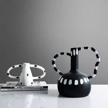 Черно-белый горошек с двумя ушами, украшение вазы, образец домашнего проживания в пещерном стиле, набор цветов в стиле минимализма для зала заседаний