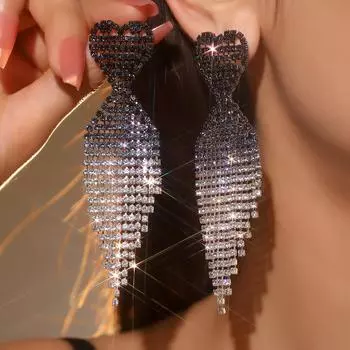 Черно-белый градиент роскошные блестящие длинные серьги-кисточки Love женские модные серьги в форме персикового сердца подарок на День святого Валентина девушке