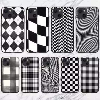 Черно-белый клетчатый чехол для телефона для IPhone 13 12 11 XS X 8 7 6 Plus Mini Pro Max SE 2022, черный чехол для телефона iPhone 13