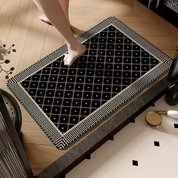 Черно-белый коврик для ванной комнаты, коврик для входной двери, мягкий диатомовый коврик, впитывающий грязь, нескользящий коврик для унитаза, коврик для входной двери в туалет 40 * 60CM