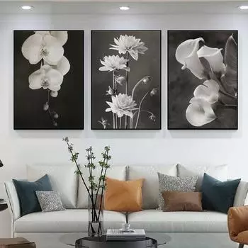 Черно-белый красивый цветочный постер с принтом в скандинавском стиле, холст, картина для декора комнаты, настенные художественные картины, украшение дома 21x30cm No Frame