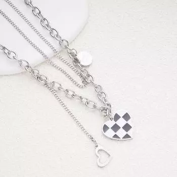 Черно-белый кулон с надписью «Любовь в шахматном стиле», милое и стильное двухслойное ожерелье из нержавеющей стали с шахматным узором.
