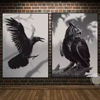 Черно-белый летящий филин, животное, холст, картина, настенное искусство, постер и принты, скандинавский декор для гостиной, домашний декор без рамки 21*30cm No Frame