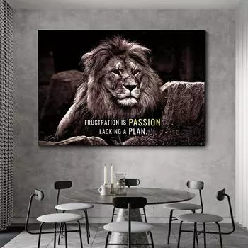 Черно-белый лев, вдохновляющие цитаты о успехе, картина на холсте, украшение для офисной стены, плакат, настенная художественная картина 21cm30cm NoFrame