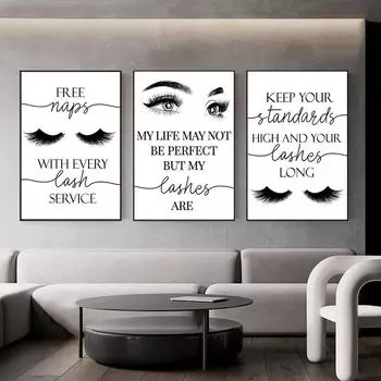 Черно-белый макияж для ресниц Настенная живопись Печать на холсте Мода Эстетика Салон красоты Постер Картины Живопись Домашний декор Подарок 21x30cm No Framed