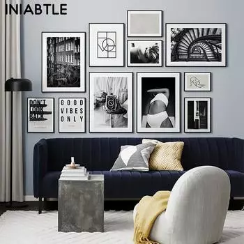 Черно-Белый Модный Плакат Уличный Пейзаж Настенный Художественный Принт Абстрактная Картина на Холсте Фотография Картина Современное Украшение Комнаты 21cm30cm NoFrame