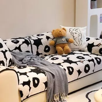 Черно-белый молочный бархат, простая утолщенная плюшевая подушка для дивана, нескользящий чехол для дивана, универсальное полотенце для всех сезонов 70*70cm