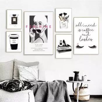 Черно-белый парфюм, ресницы, макияж, холст, картина, современная мода, настенный художественный постер, винтажная модная картина для декора гостиной A4 21x30cm No Frame