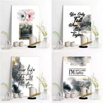 Черно-белый плакат в стиле чернил с позитивной энергией фразовой гравюры 21cm30cm NoFrame