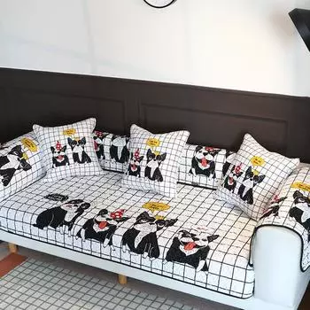 Черно-белый плед с изображением бульдога, хлопковая подушка для дивана, ткань, нескользящий всесезонный чехол для дивана, чехол для полотенец 70*70cm