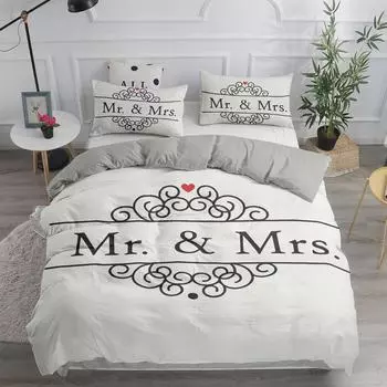 Черно-белый пододеяльник Queen/King/Full Size Mr and Mrs Комплект постельного белья из 3 предметов Мягкий микрофибровый парный романтический пододеяльник 135x200cm 2pcs