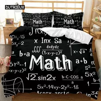 Черно-белый пододеяльник с математическими формулами для расчета Комплект постельного белья для подростков, постельное белье для мальчиков, дизайн комнаты, постельное белье, пододеяльник US King 264x228cm