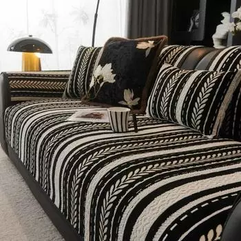 Черно-белый полосатый чехол на диван из шенилла, универсальное диванное полотенце для четырех сезонов, противоскользящий чехол-протектор для дивана для декора гостиной 70x70cm 1pc A