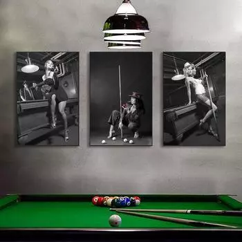 Черно-белый постер для бильярда и снукера, сексуальная девушка, декоративные картины, принты, холст, настенные художественные фотографии, современный декор для комнаты, бара 21x30cm No Framed