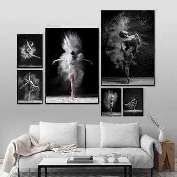 Черно-белый постер с балериной и принтом, современная картина на холсте, настенная художественная картина для гостиной, украшения дома 21X30cm No Frame