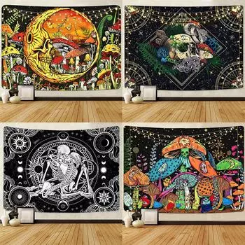 Черно-белый простой череп с абстрактным художественным принтом и узором гобелен для дома, гостиной, спальни, настенный декор, тканевый гобелен 100x75cm