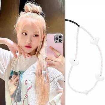 Черно-белый ремешок с сердечком для телефона, акриловый ремешок из бисера для мобильных телефонов, подвесной ремешок с защитой от потери Y2K для женщин и девочек, ювелирные изделия Y2K