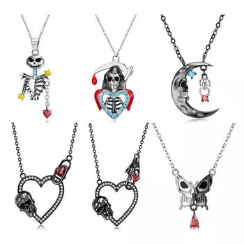 Черно-белый смайлик, бабочка, череп, кулон, ожерелье с красным фианитом, серебро 925 пробы для женщин, ожерелье, ювелирные изделия, кулон в форме сердца, подарок