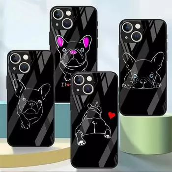 Черно-белый стеклянный чехол с французским бульдогом для Apple iPhone 13 Pro 11 14 12 7 8 Plus SE 2022 XR X XS Max 6 6S, закаленный чехол для телефона iPhone 14 Pro Max
