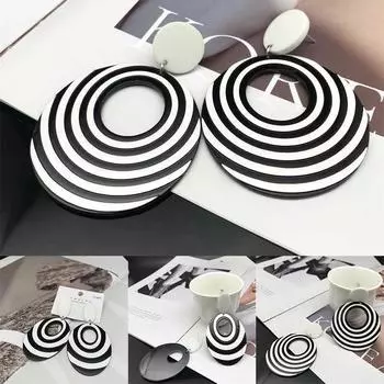 Черно-белый стиль «Отпуск на пляже» Большие серьги Универсальные висячие серьги Контрастный цвет 8.2*4.1cm