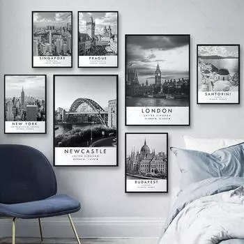 Черно-белый туристический плакат с принтом, мировой городской пейзаж, холст, картина, Берлин, Краков, Сидней, скандинавская настенная художественная картина, домашний декор 21x30cm No Frame