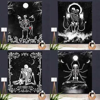 Черно-белый узор с изображением черепа в паре, гобелен для украшения стен дома, гобелен для спальни, гостиной 100x75cm