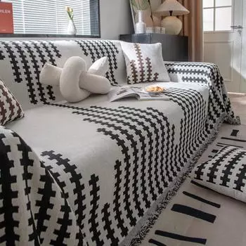 Черно-белый высококачественный тканевый чехол для дивана Four Seasons, универсальное полотенце для дивана, полностью покрытый нескользящий чехол, чехол для подушки, одеяло 180X130