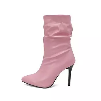 Черно-розовые женские сапоги до середины икры на высоком каблуке, большой размер 48 34 чёрный