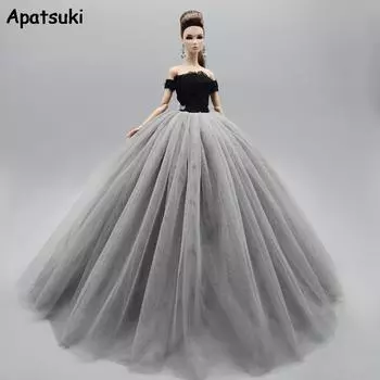 Черно-серое лоскутное кружевное модное кукольное платье для куклы Барби, наряды, вечернее платье, длинные платья, аксессуары 1/6 серый