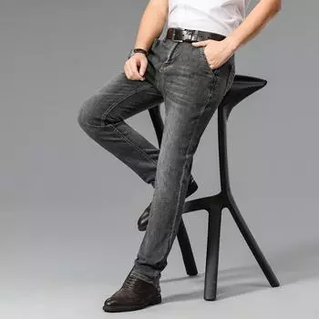 Черно-серые летние джинсы, мужские эластичные модные брендовые облегающие длинные брюки с небольшими штанинами, весенний и осенний стиль 28
