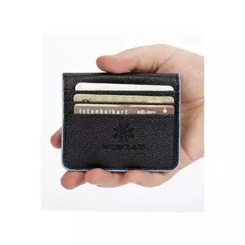 Черно-синий кожаный кошелек Deer с отделением для карточек