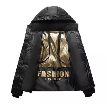 Черно-золотая хлопковая подкладка, мужская осенне-зимняя мужская повседневная куртка для пар, короткая хлопковая одежда для молодежи, утолщенная и теплая S чёрный