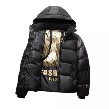 Черно-золотая хлопковая подкладка, мужская осенне-зимняя мужская повседневная куртка для пар, короткая хлопковая одежда для молодежи, утолщенная и теплая S чёрный