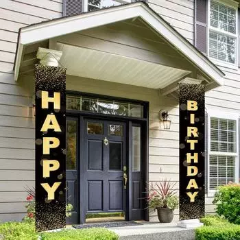 Черно-золотая занавеска для двери, подвесной баннер, с днем рождения, декор для вечеринки по случаю 30-летия, 40-летия, 50-летия, принадлежности для вечеринки по случаю юбилея