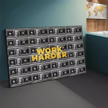 Черно-золотое Вдохновение Настенное искусство Деньги Работайте усерднее Холст 21cm30cm NoFrame