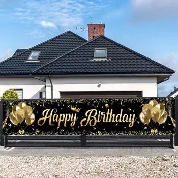 Черно-золотой баннер «С днем рождения» для вечеринки по случаю дня рождения, декор для детского душа, фон, гирлянда, баннеры, подвесные флаги