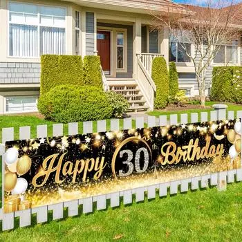 Черно-золотой баннер с днем рождения для взрослых на 30-40-50-60-й день рождения, украшения для вечеринок, флаги, гирлянды, юбилей