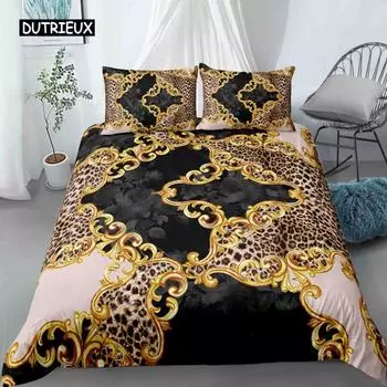 Черно-золотой пододеяльник, комплект постельного белья, роскошный европейский стиль, винтажное постельное белье размера «queen-king» для девочек, женщин, украшение для спальни, комплекты постельного белья EU single(135x200cm)