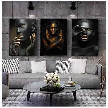Черно-золотые африканские женские холсты с картинами Cuadros, постеры и принты, скандинавское украшение для гостиной 21cm30cm NoFrame