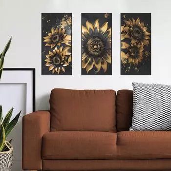Черно-золотые цветы спальня гостиная кабинет фон ландшафтный дизайн настенная наклейка 27*55CM*3PCS/fun-f240