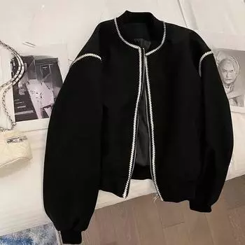 Черное элегантное пальто для женщин, весна и осень, стиль 2024, новый стиль, дизайн бейсбольной формы, внешняя куртка, холодный и ленивый стиль S белый